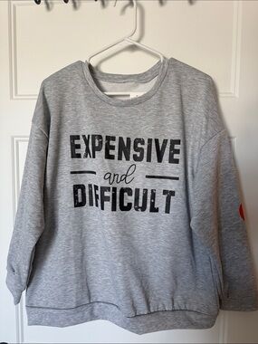 Expensive and Difficult Graphic Crewneck Sweater - Gray
